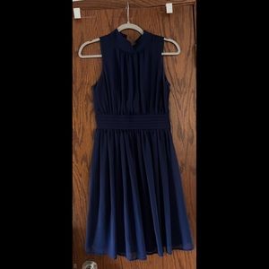 Navy blue chiffon high neck dress, size S